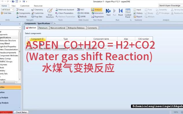 ASPEN CO+H2O = H2+CO2 (Water gas shift Reaction)水煤气变换反应哔哩哔哩bilibili