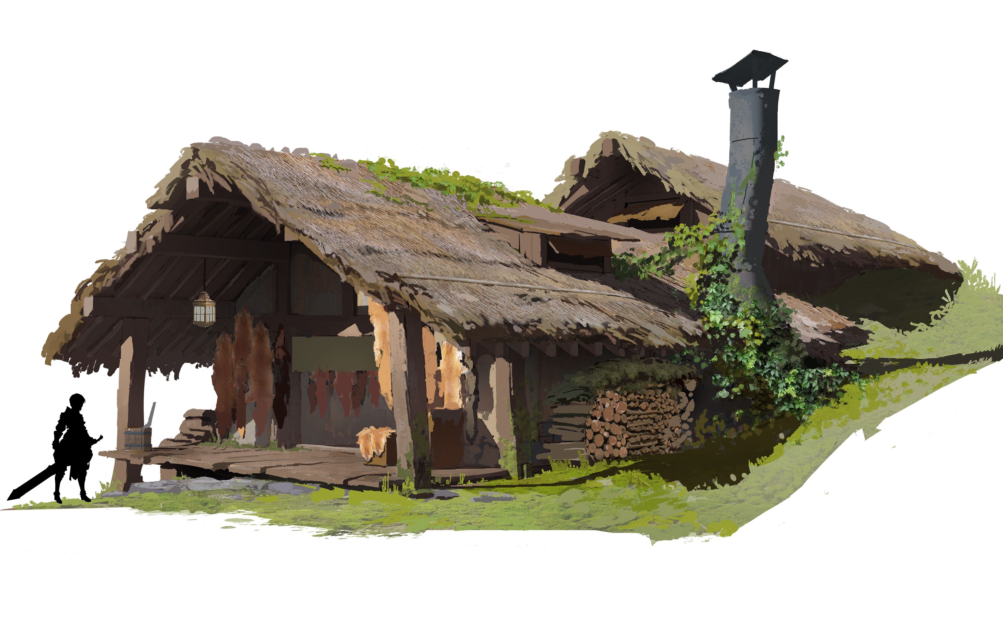 猎人小屋完整绘制草图建模素描上色