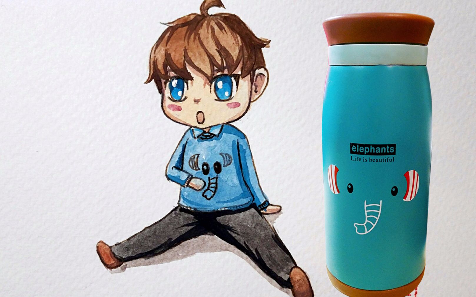 知吾当你想要给自己的喝水杯画个水彩拟人的时候