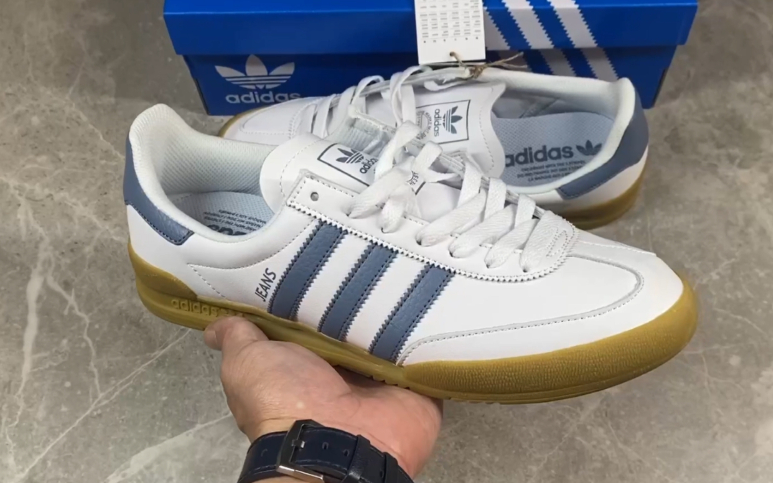 阿迪达斯 adidas originals jeans 白蓝德训复古低帮板鞋 f36114