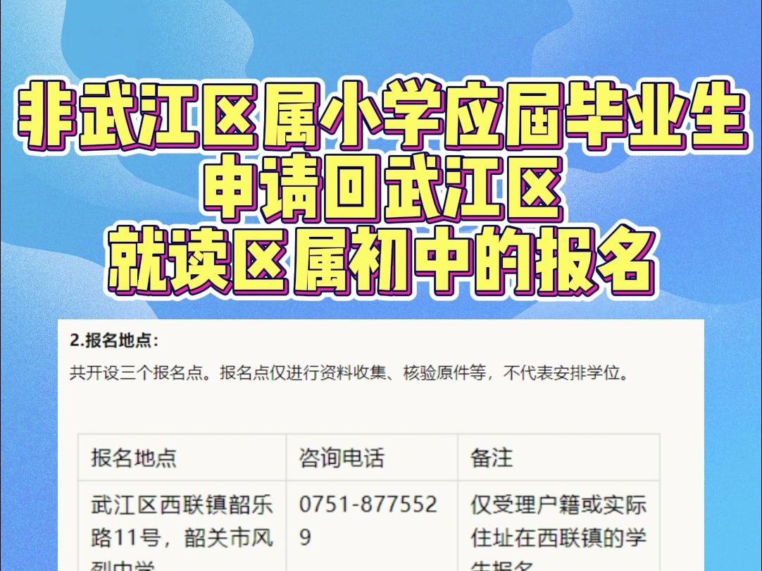 2024年非武江区属小学应届毕业生申请回武江区就读区属初中的报名通知来了哔哩哔哩bilibili