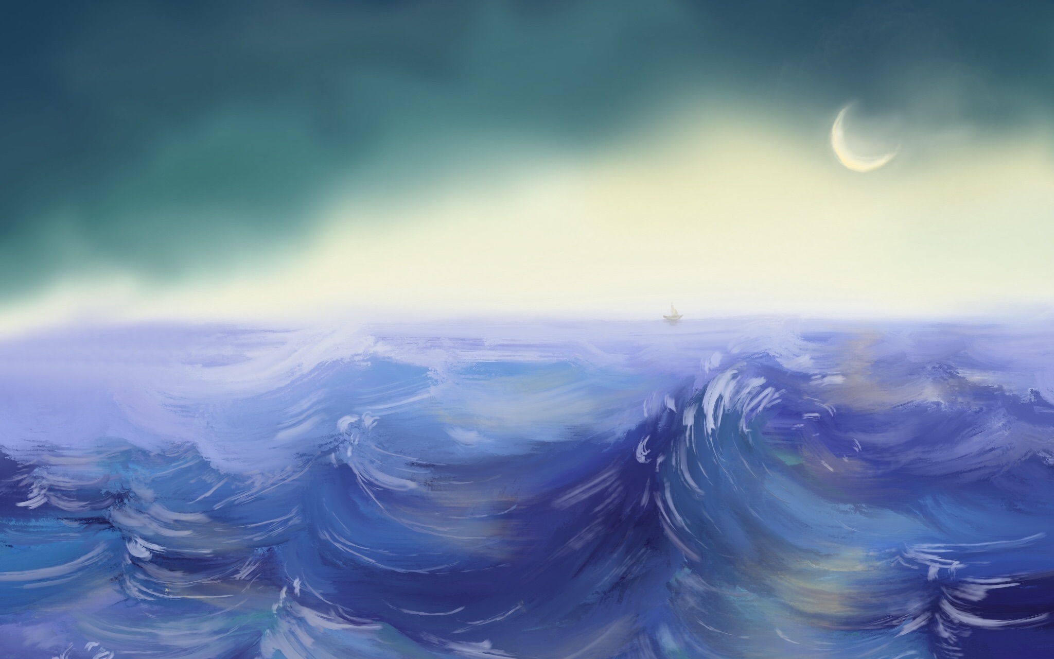 [板绘]一小时大笔刷海面插画练习