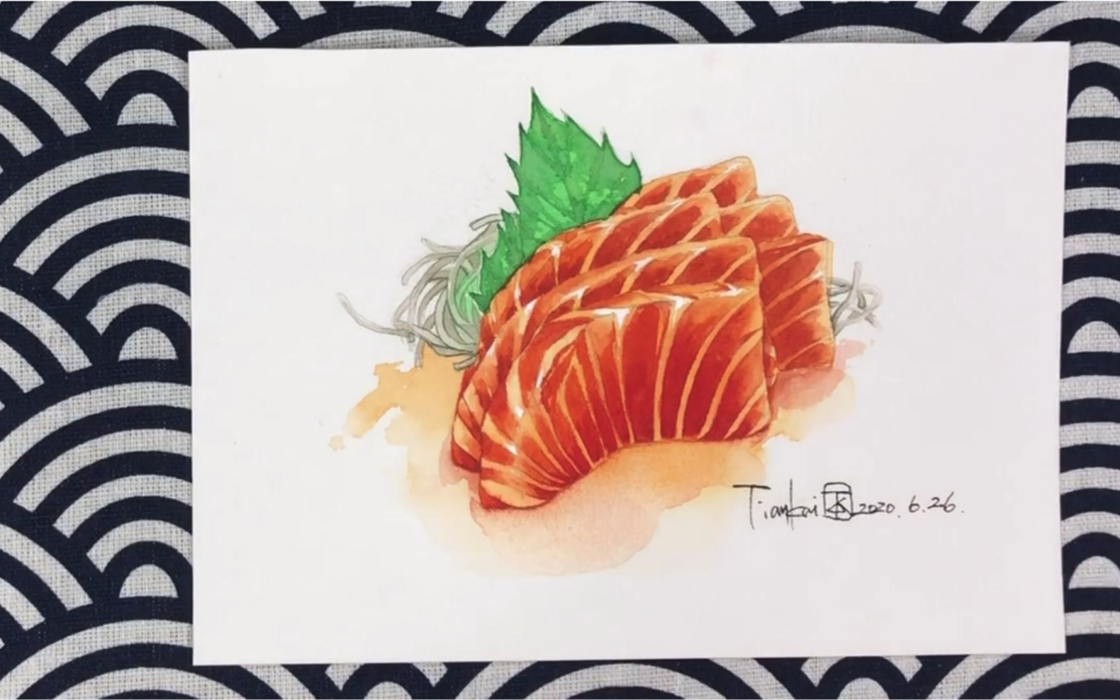 水彩画 水彩教程 水彩食物 三文鱼 水彩画作品 绘画步骤 分享