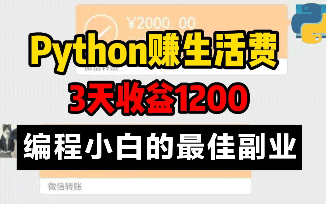 【建议收藏!】用Python赚取生活费,小白也可以轻松做的Python兼职,三天收益1200,分享详细方法,有技术就有收入!哔哩哔哩bilibili