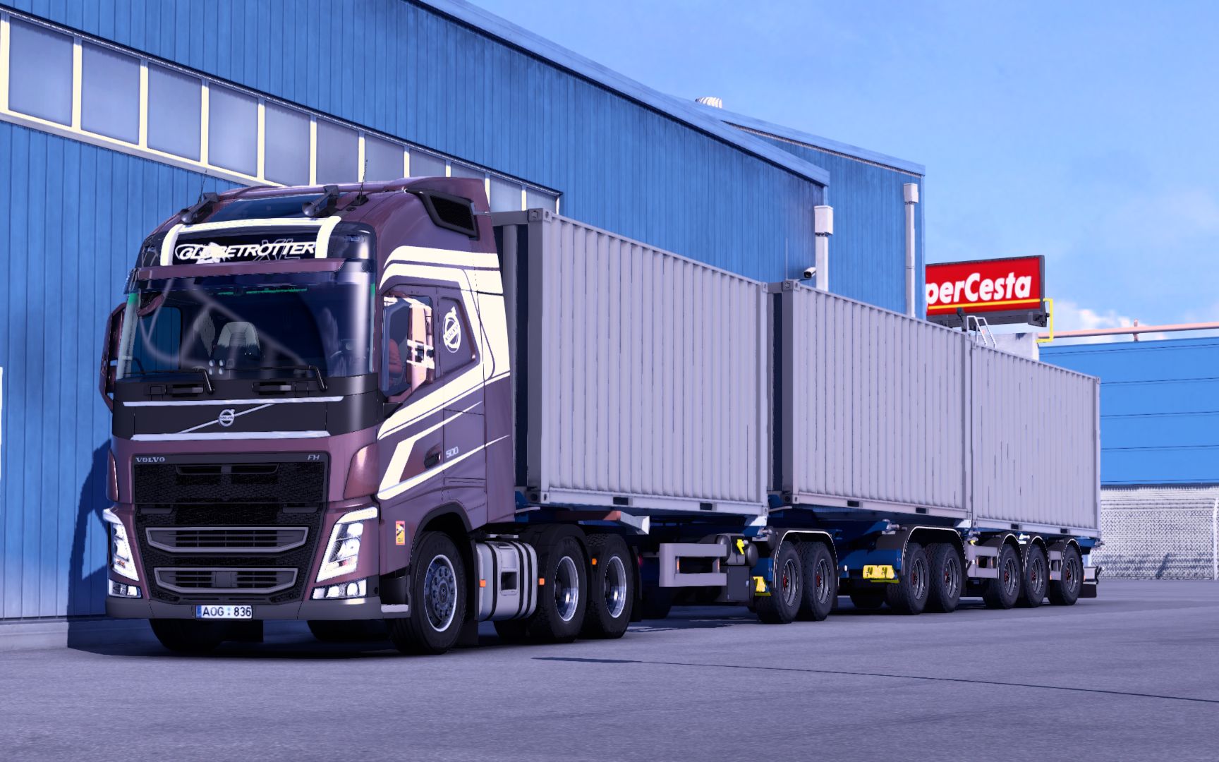 【欧洲卡车模拟2】使用d-tec集装箱挂车(双挂) 拉回收的塑料从西班牙