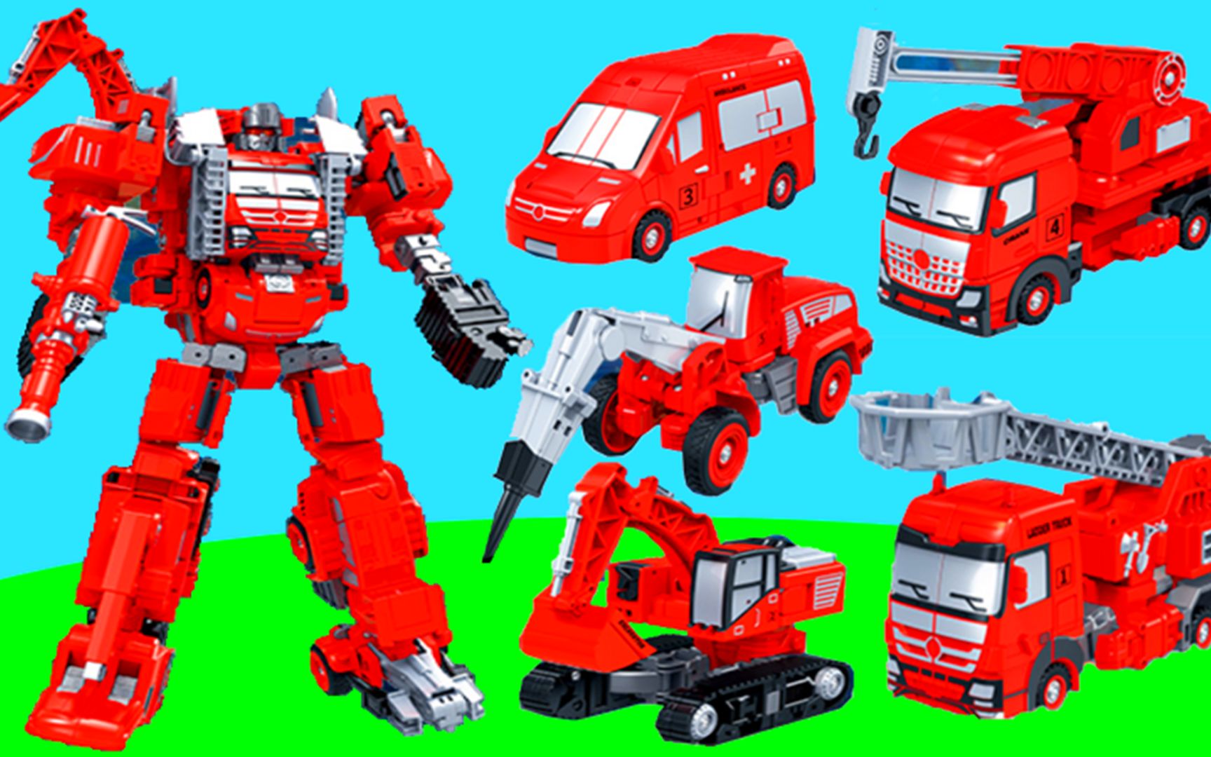 城市救援变形工程车机器人玩具,单款变形多款合体超炫酷机甲!