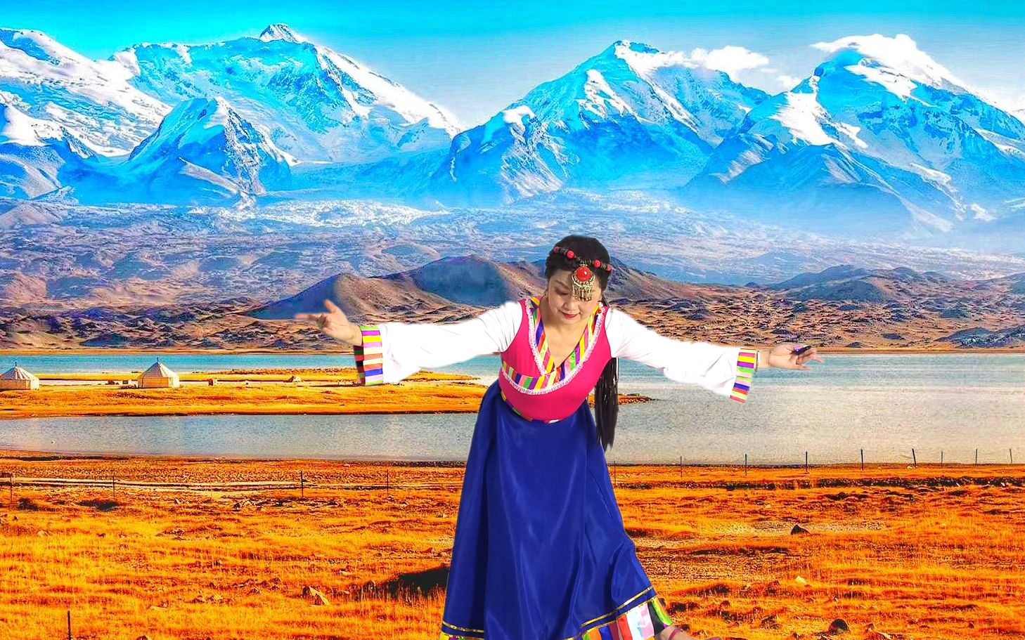 迎国庆基础健身藏族风广场舞《心中的歌儿献给金珠玛》演唱:泽仁曲措