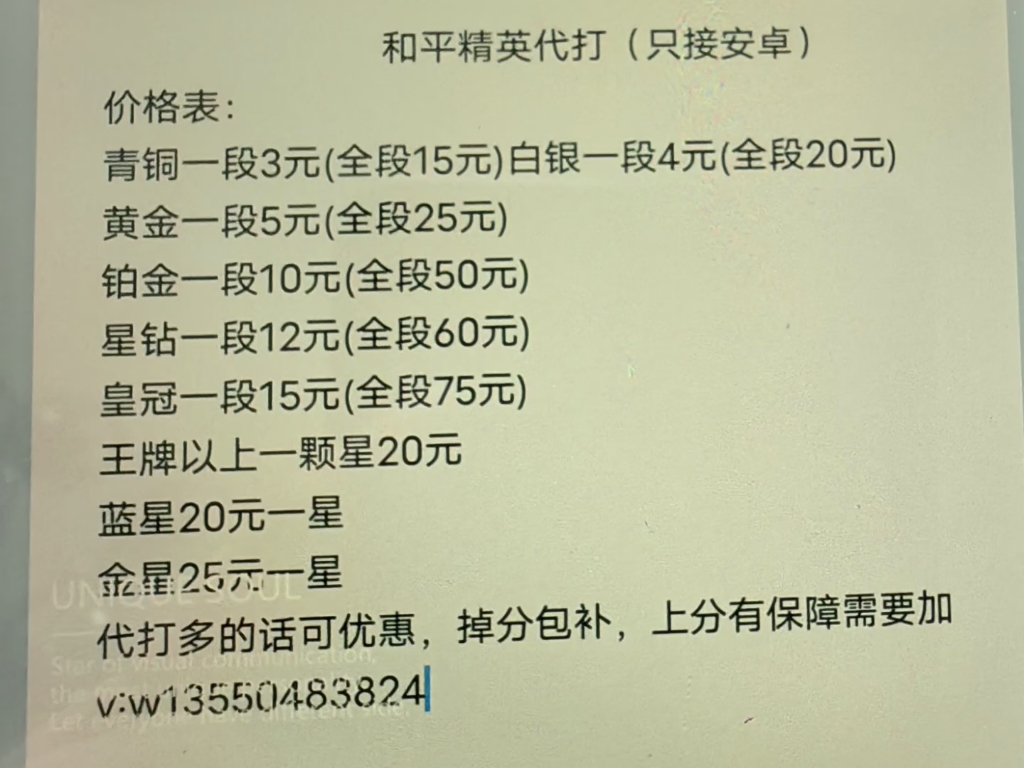 和平精英手游诚信代打需要联系