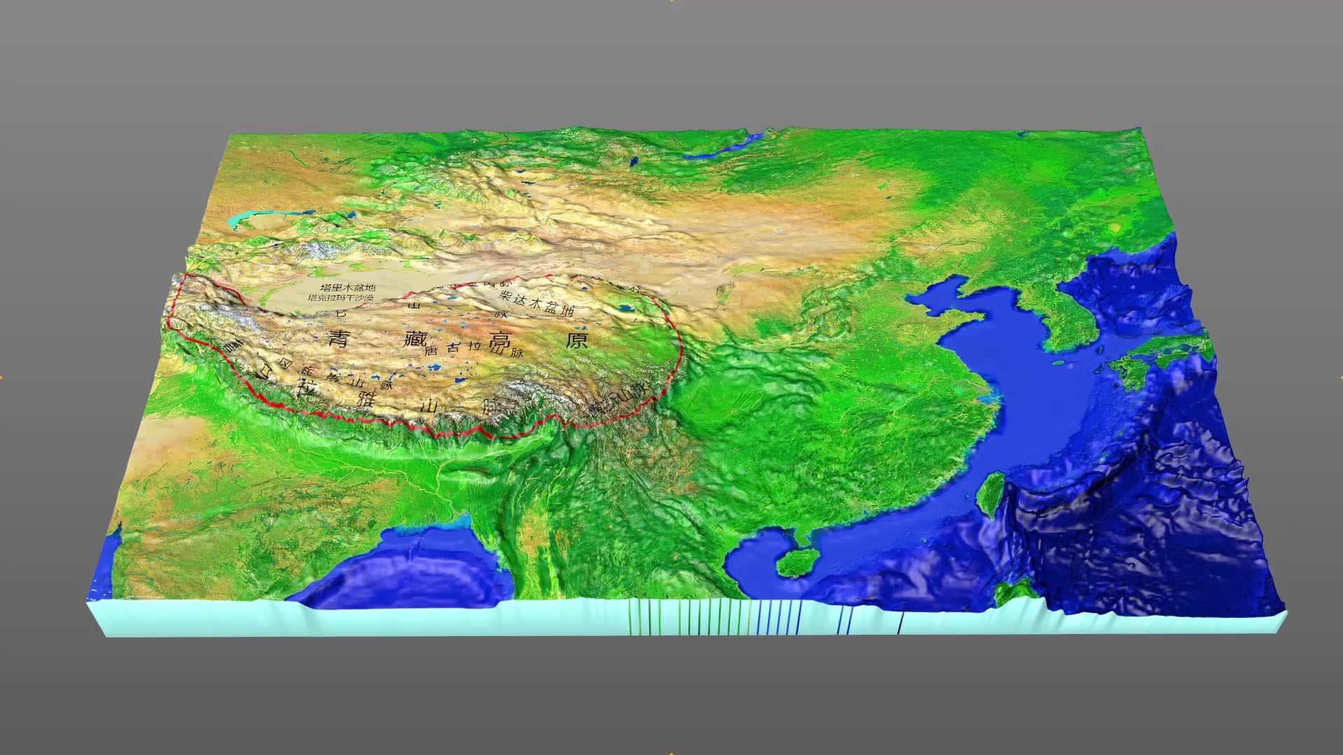 [图]3d地图看青藏高原，像只大火腿，有“世界屋脊”之称