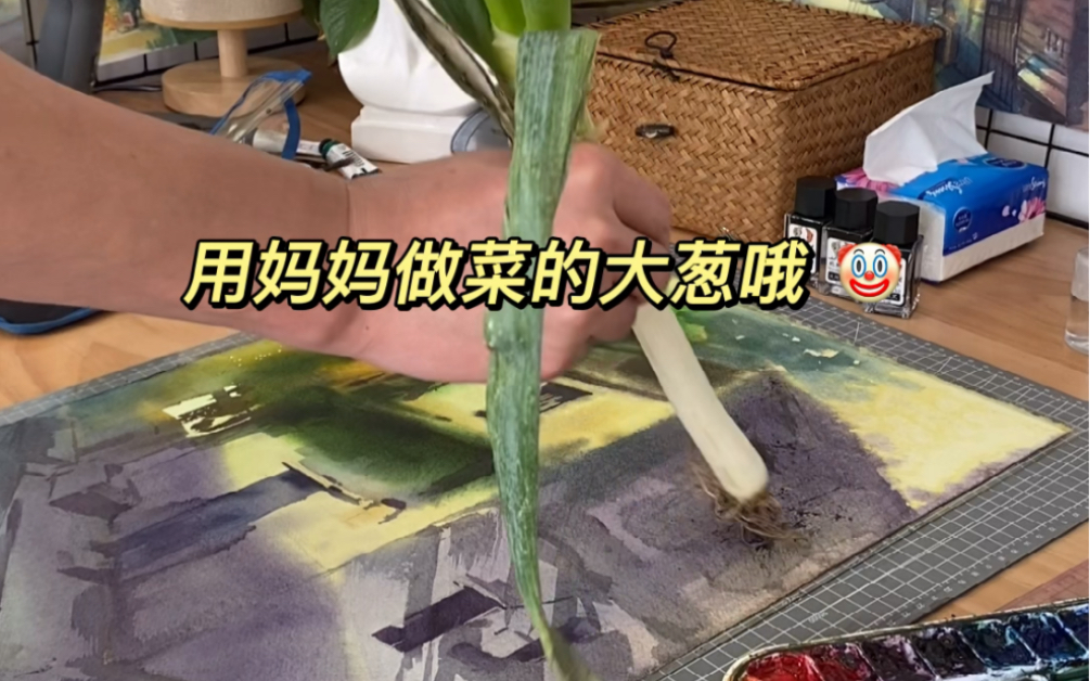 母亲节借妈妈做菜的大葱作画!哔哩哔哩bilibili