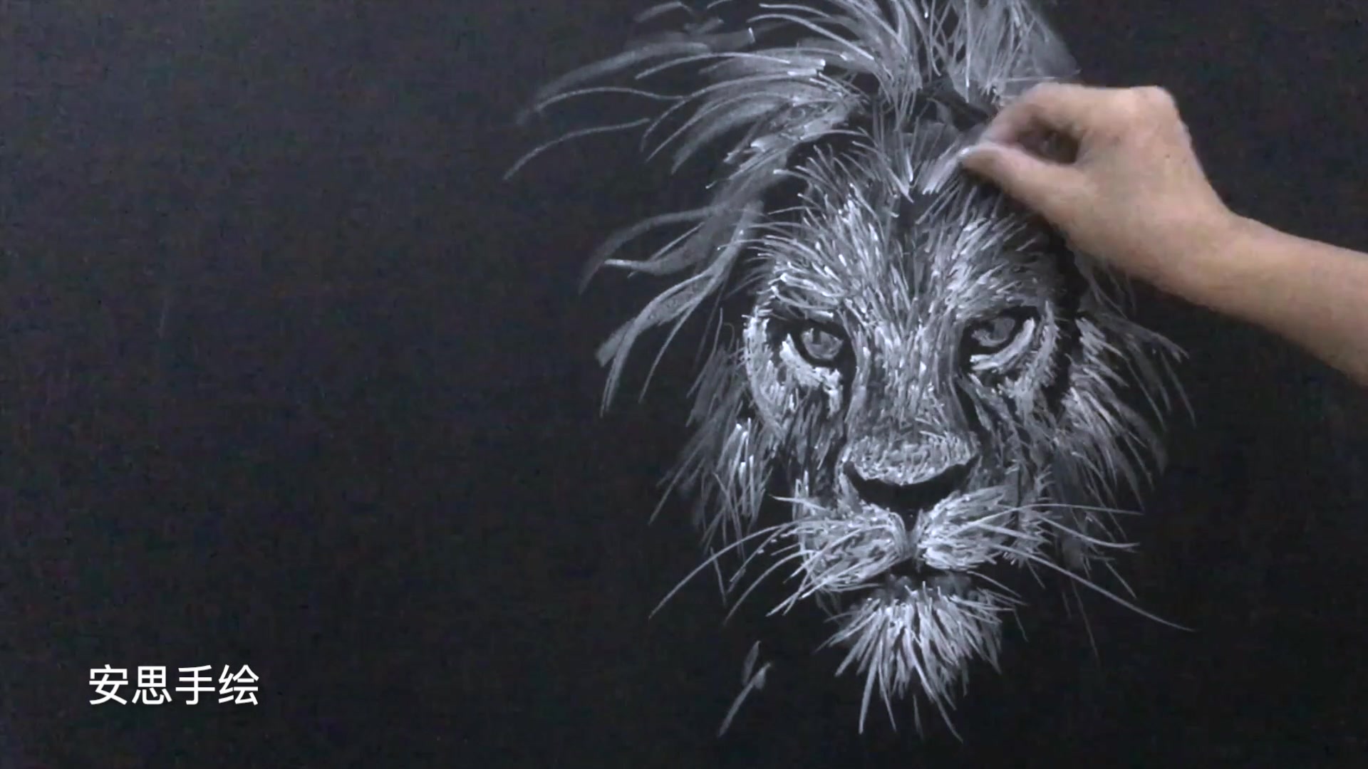 粉笔黑板画你们学校课堂黑板上的狮子