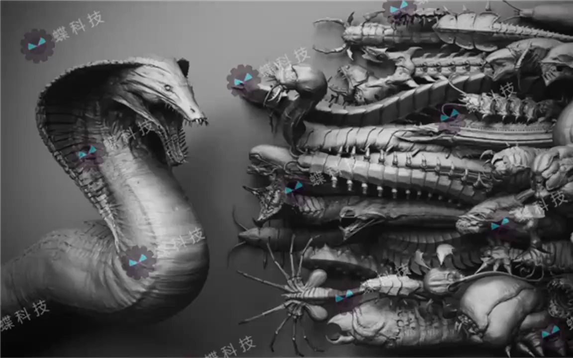 ZBrush爬行动物龙蛇怪物野兽笔刷蠕虫异形雕刻zb笔刷怪物zb模型哔哩哔哩bilibili