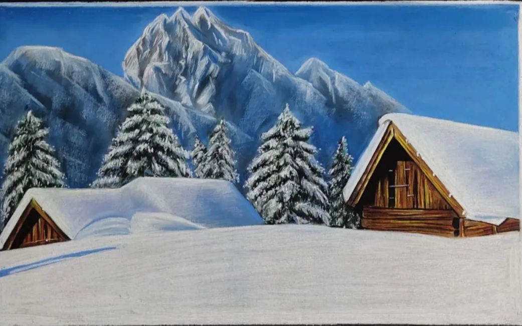 这么美的雪景,你相信是粉笔画的吗?