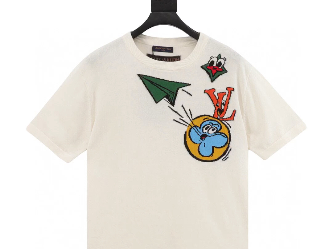 louis vuitton路易威登高仿飞机提花圆领针织短袖