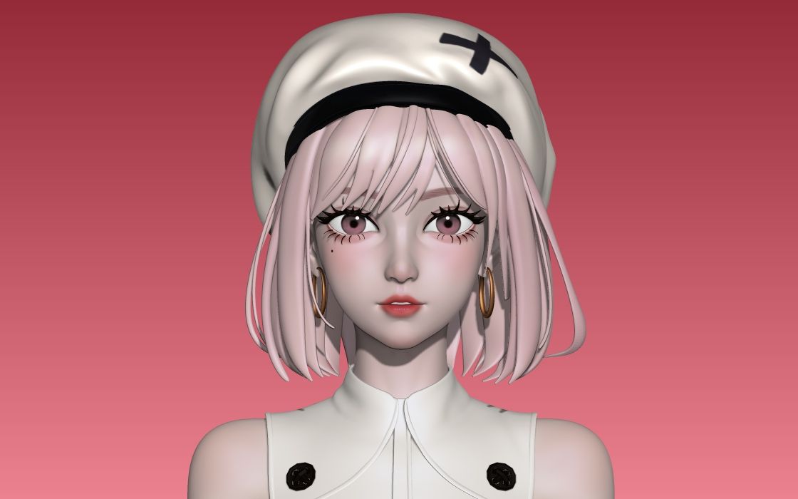 【zbrush人物建模】粉色头发的小姐姐,人头建模教学,入门级头发雕刻.