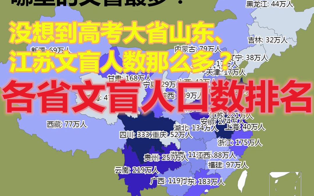 哪里的文盲最多?没想到高考大省山东、江苏文盲人数那么多?各省文盲人口数排名哔哩哔哩bilibili