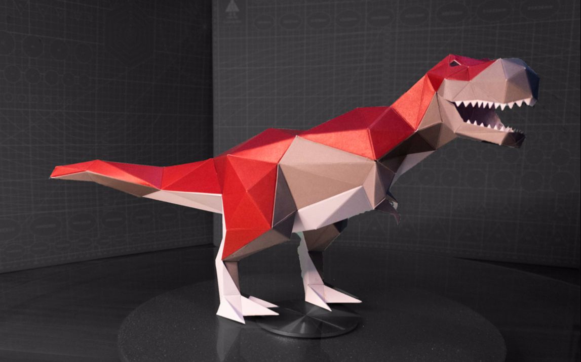 纸模演示又是简单折几下用胶粘一粘就完成了一只霸王龙是有点那个了