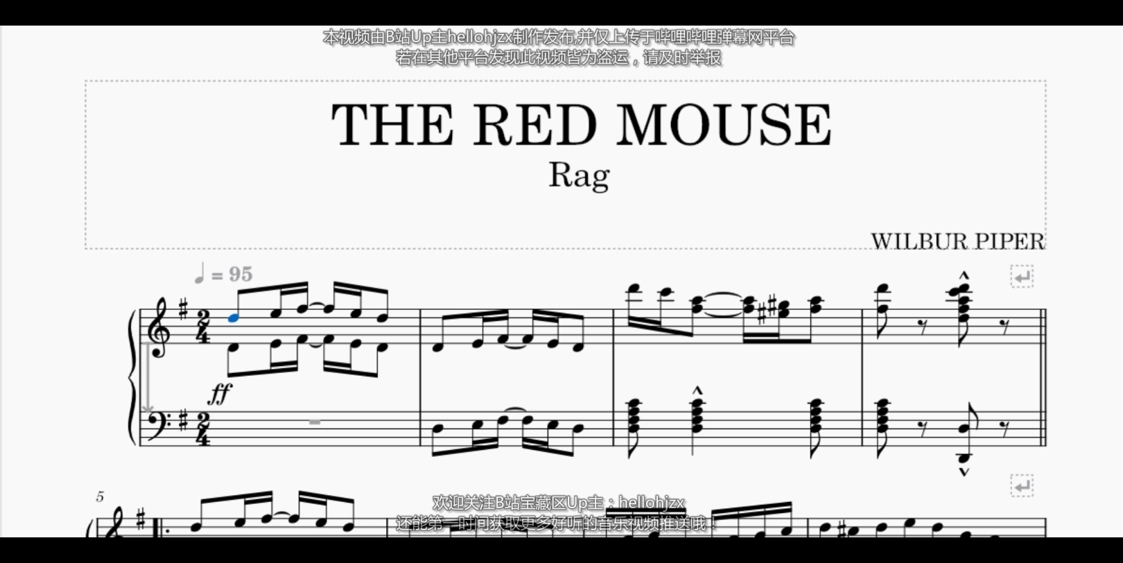 [图]威尔伯·派珀：《红色的老鼠雷格舞曲（一步舞曲）》- Wilbur J. Piper : The Red Mouse Rag（1910年出版的拉格泰姆作品）