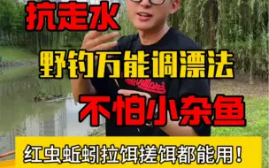 Download Video: 野钓万能调漂方法，抗轻微走水，不怕小杂鱼，红虫蚯蚓搓饵拉饵都能用！只需要两步，一学就会！