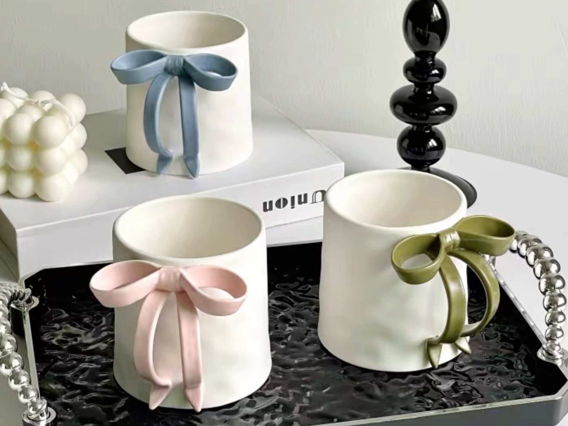 在逃公主蝴蝶结马克杯子家用水杯咖啡杯设计感手工陶瓷水杯