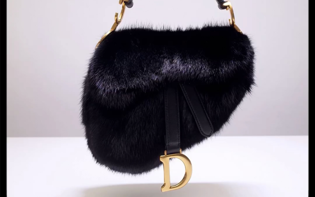 dior迪奥秋冬款水貂毛拼皮黑色迷你马鞍包