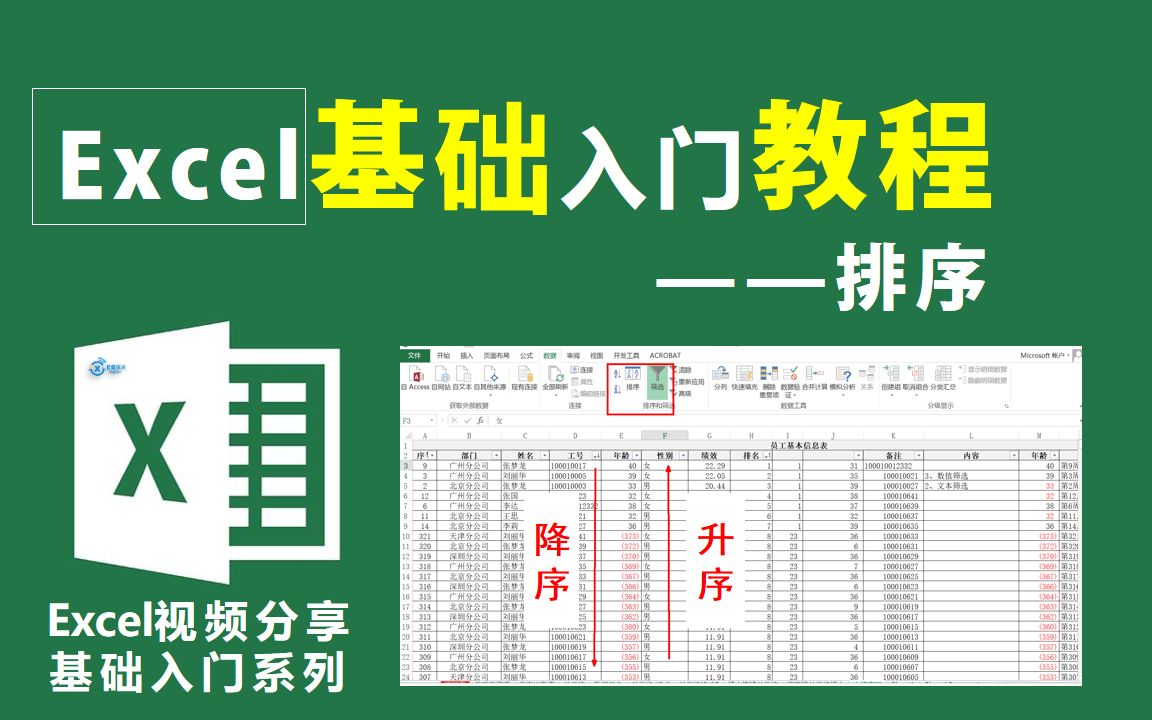 Excel基础入门教程—实现降序、升序、组合排序等轻松掌握