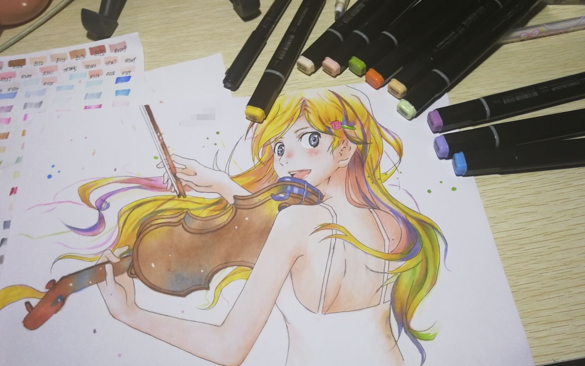 【马克笔临摹】《四月是你的谎言》宫园薰临摹马克笔手绘上色过程