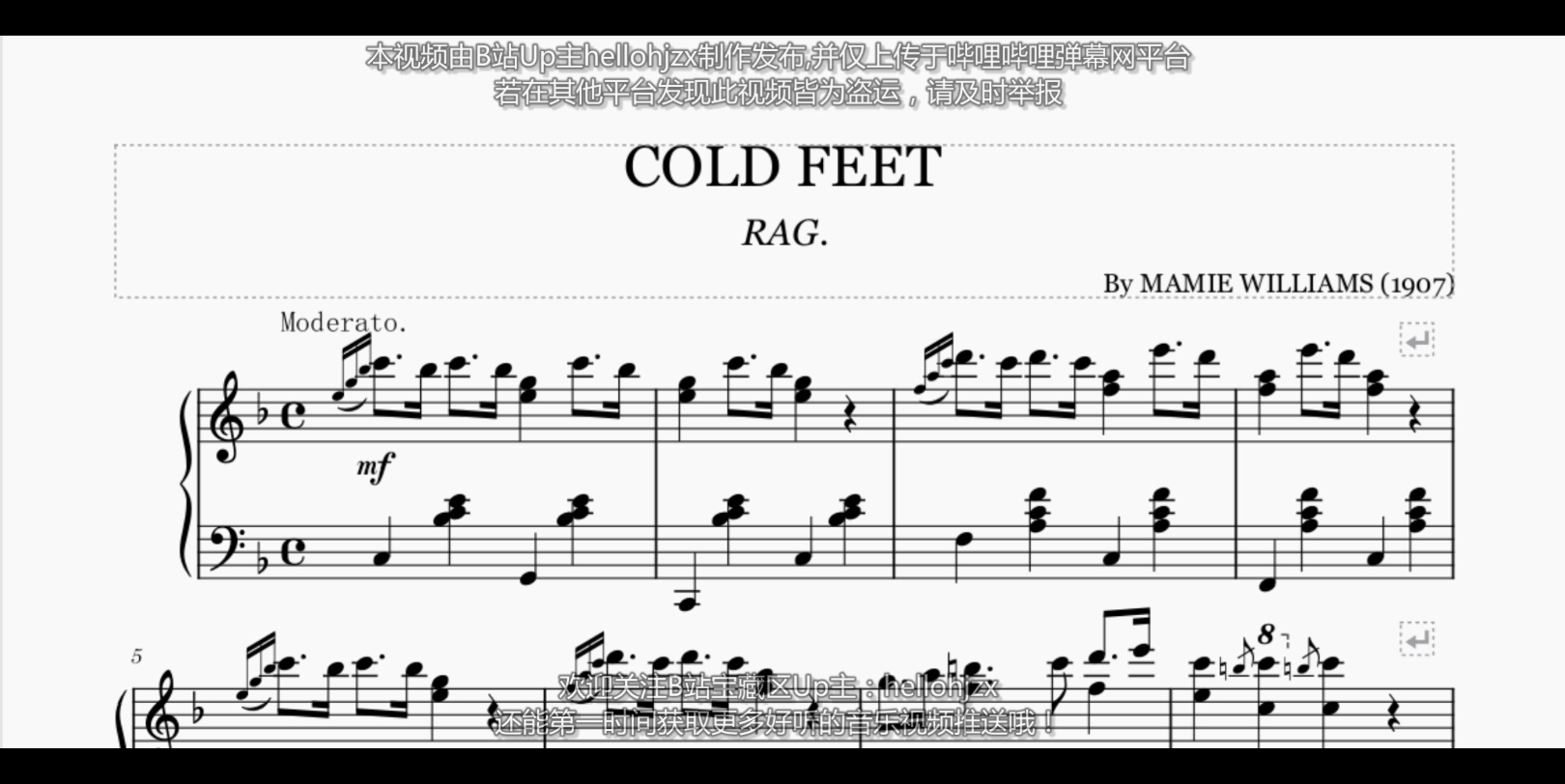 [图]玛米·威廉姆斯：《冻脚的雷格舞曲》-Mamie E. Williams:Cold Feet Rag（1908年出版的拉格泰姆二步进行曲）