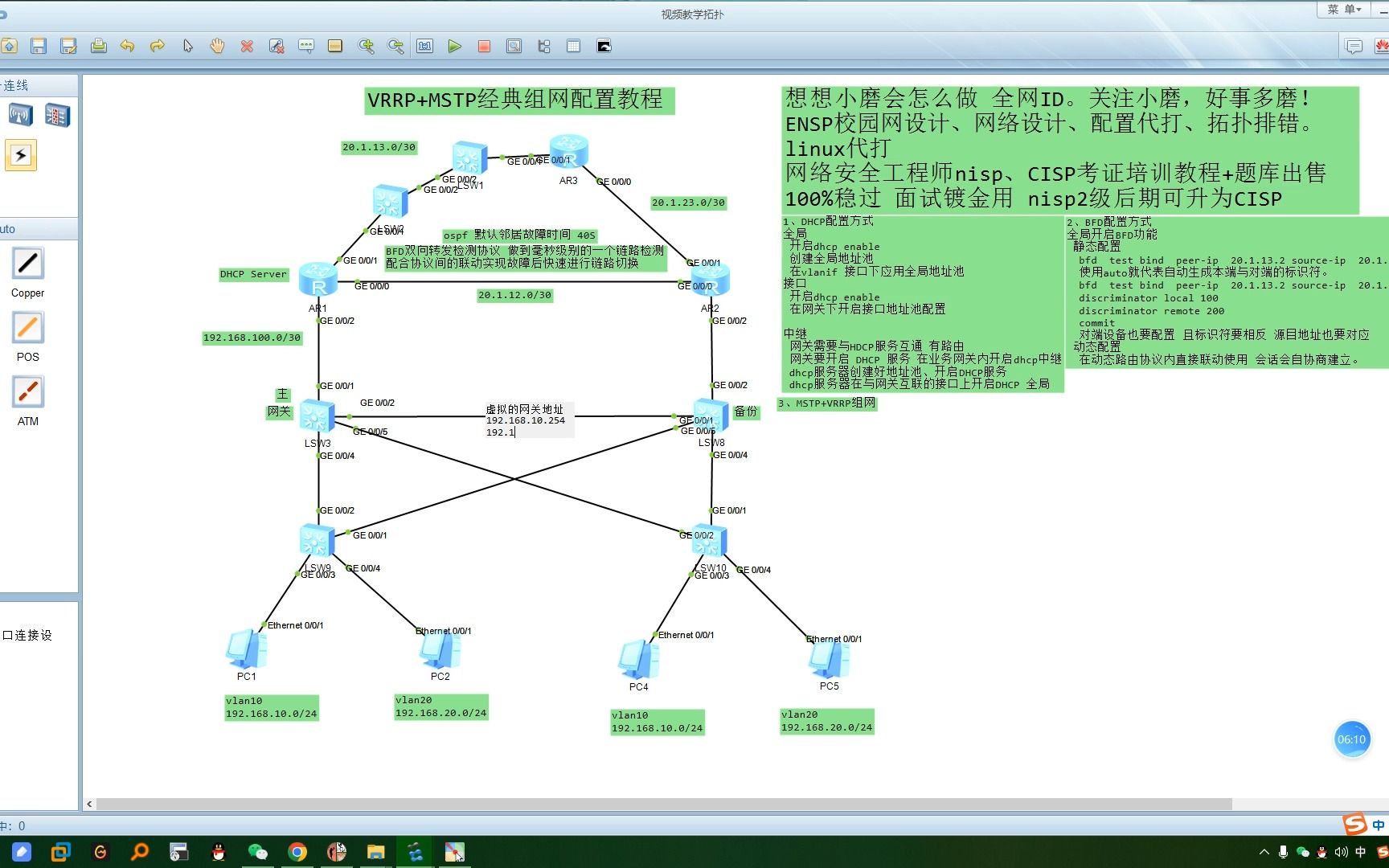 ensp校园网设计配置系列,VRRP配置与DHCP配置联动哔哩哔哩bilibili