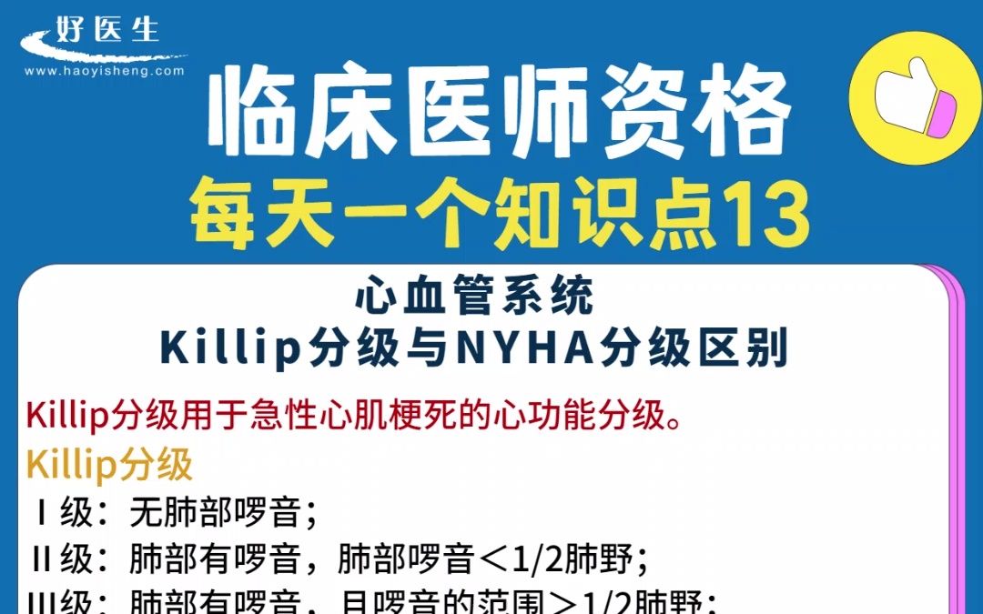 临床执业医师考试每天一个知识点:心血管系统Killip分级与NYHA分级的区别哔哩哔哩bilibili