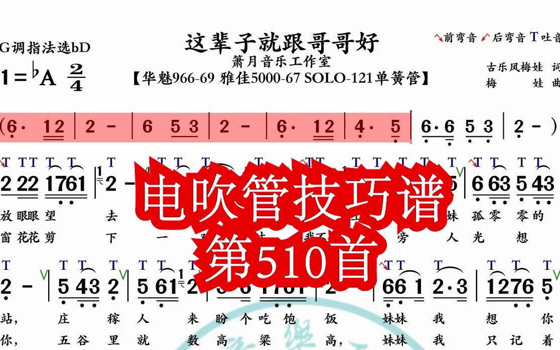 [图]《这辈子就跟哥哥好》第510首电吹管技巧动态简谱演奏示范