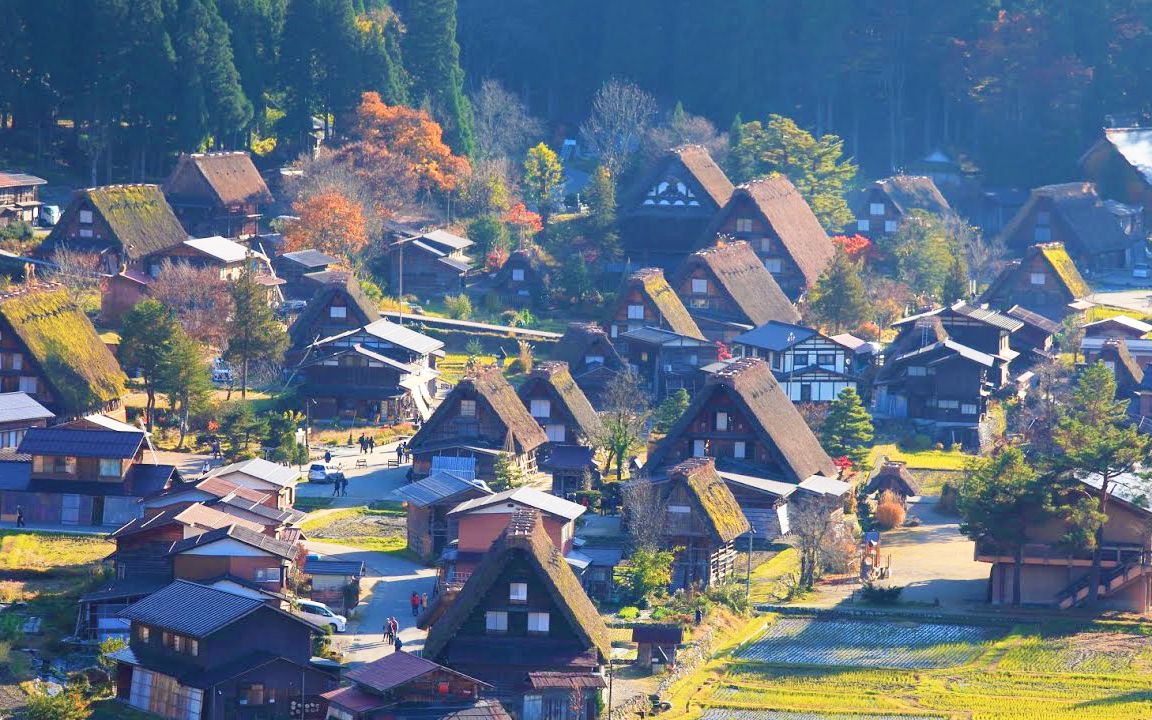 地域风情世界遗产日本白川郷五个山重伝建重文街景