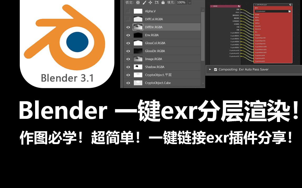 十年作图老师傅强烈推荐插件,EXR分层渲染插件!blender如何分层渲染,ps导入exr文件,blneder分层渲染,blender导出exr文件,插件分享!哔哩哔哩...