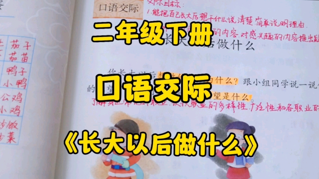 二年级语文下册:口语交际《长大以后做什么》从例举示例中学说话方法,锻炼思维逻辑!哔哩哔哩bilibili