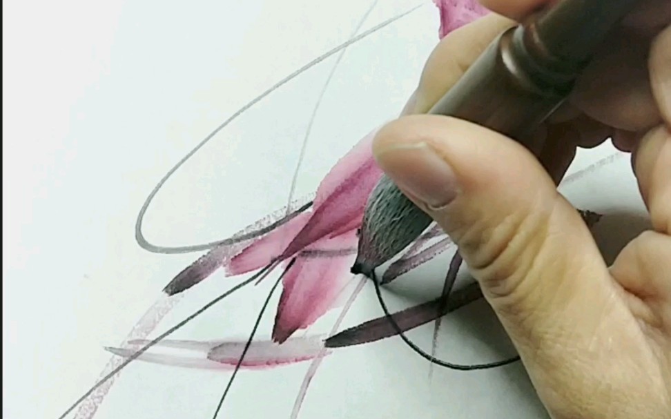 【国画】一支笔画红虾