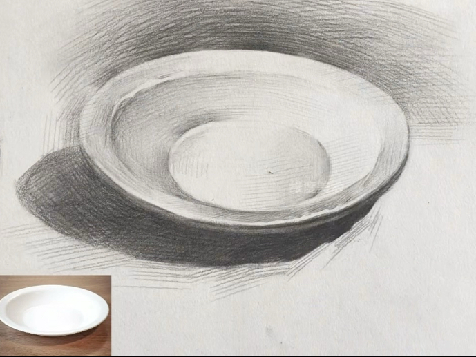 素描白色瓷盘画法