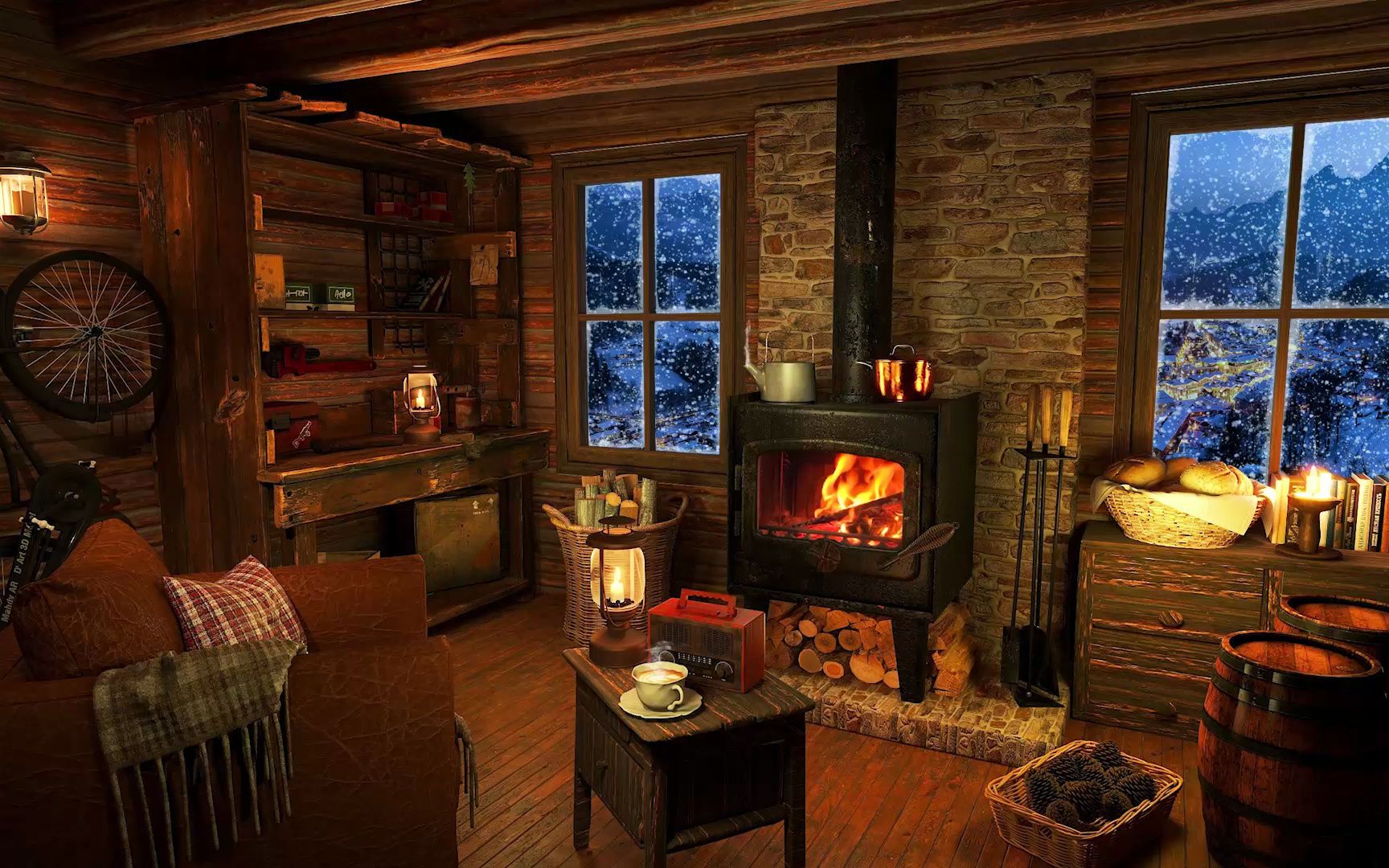 冬日温馨小木屋丨最放松的下雪声助眠丨白噪音助眠快速入睡