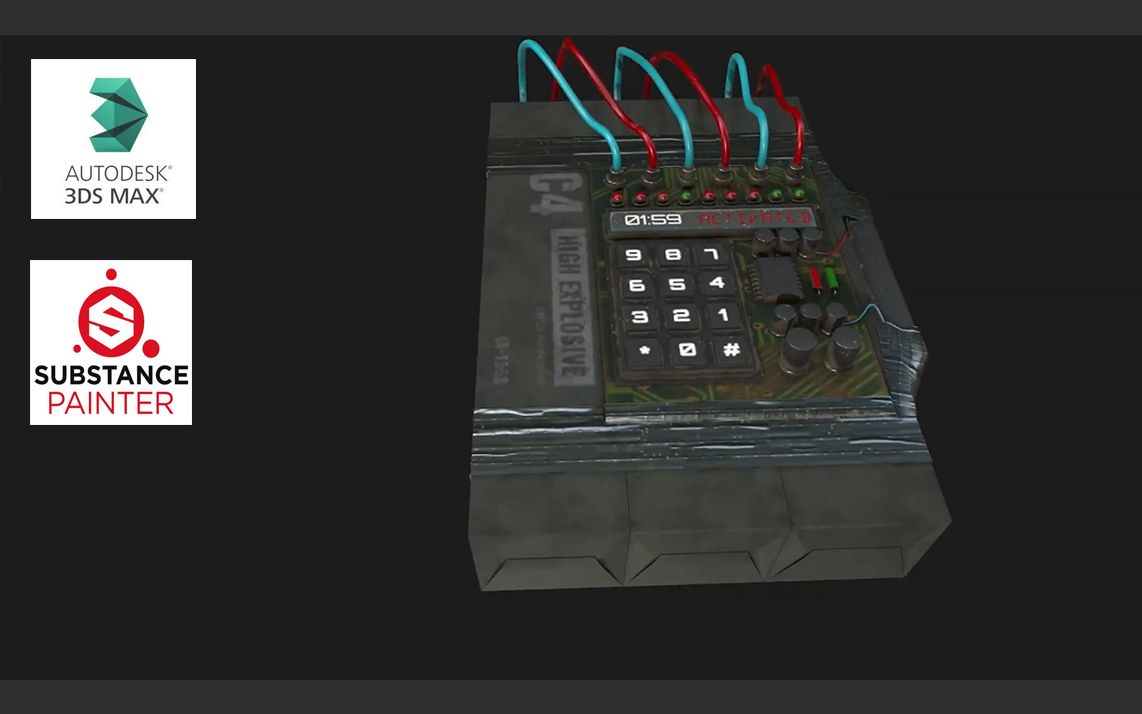 3dmaxsubstancepainter制作雷管对c4炸药包