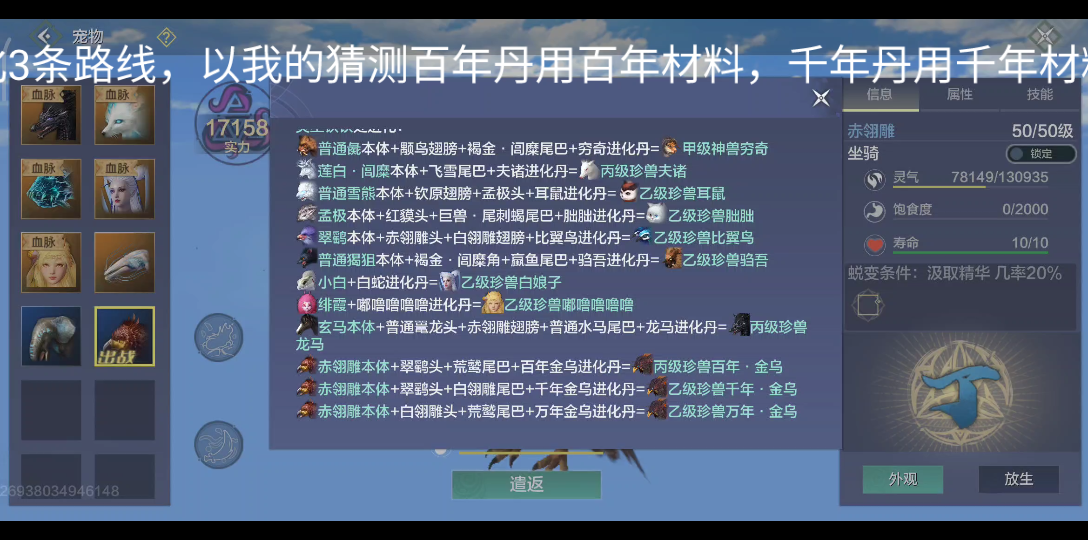 妄想山海新進化寵金烏所需要吞噬的部位以及吞噬精華所需的蛋附帶東山