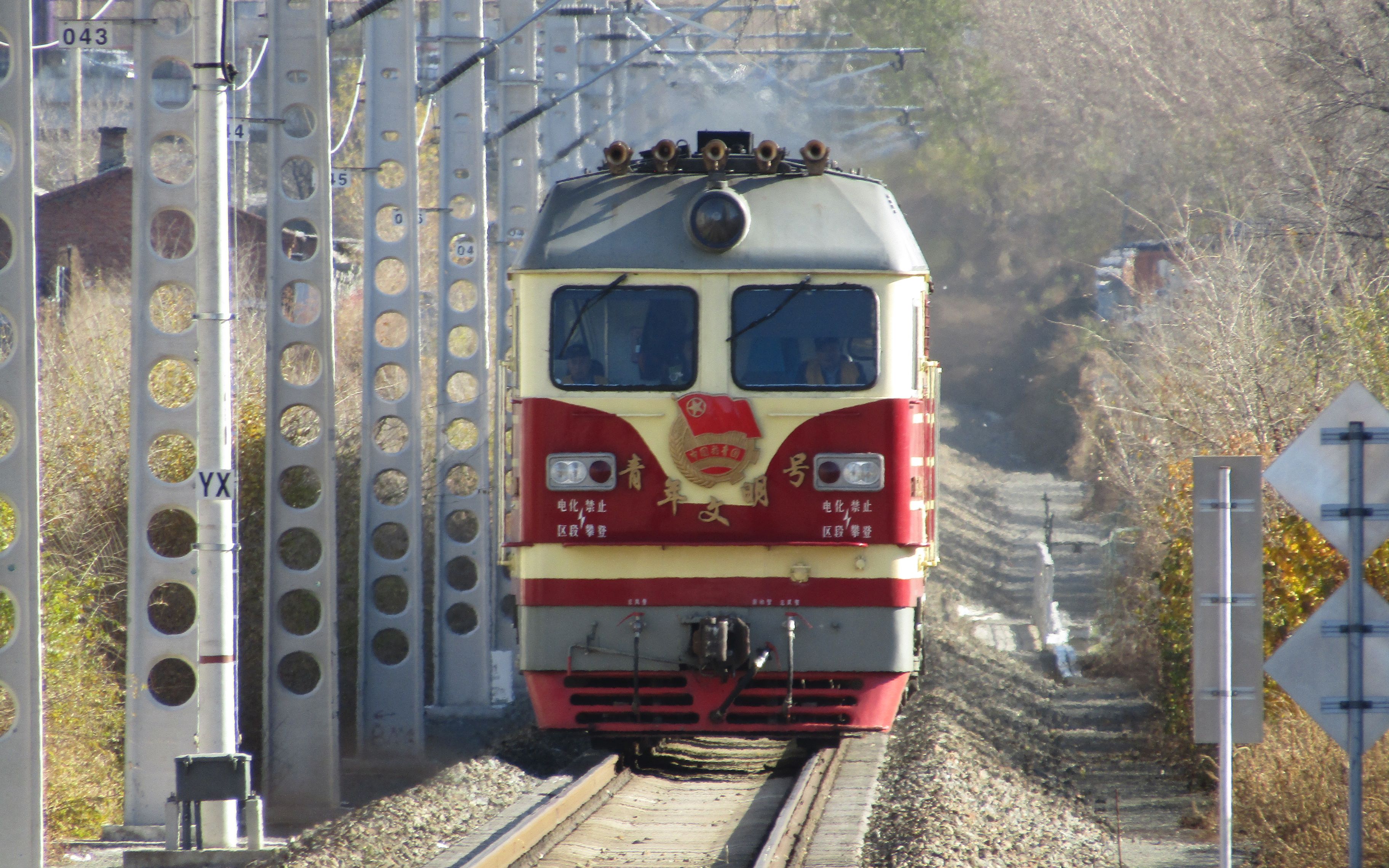 濱綏鐵路哈工大道口觀火車青年文明號生態旅遊伊春號df4d