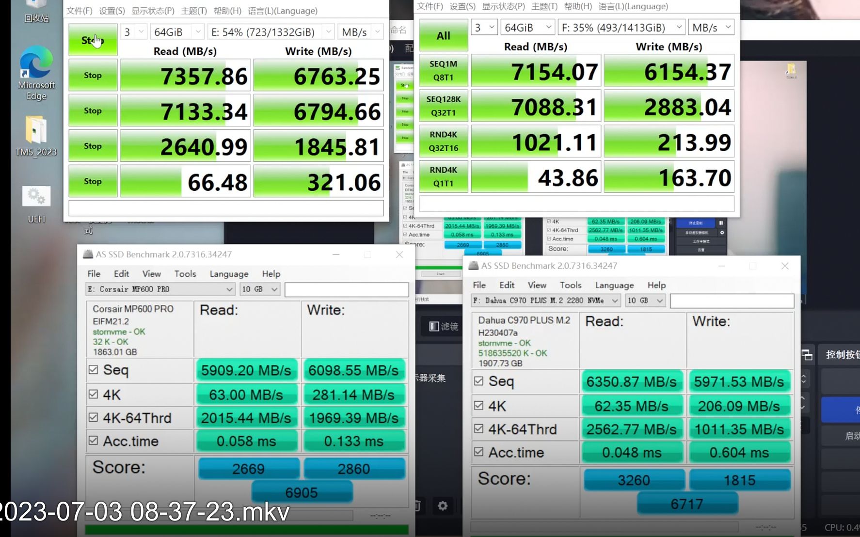 大华Dahua C970 Plus 2T&海盗船Corsair MP600 Pro 2T固态硬盘AS SSD&DiskMark测试1GB&10GB&64GB哔哩哔哩bilibili