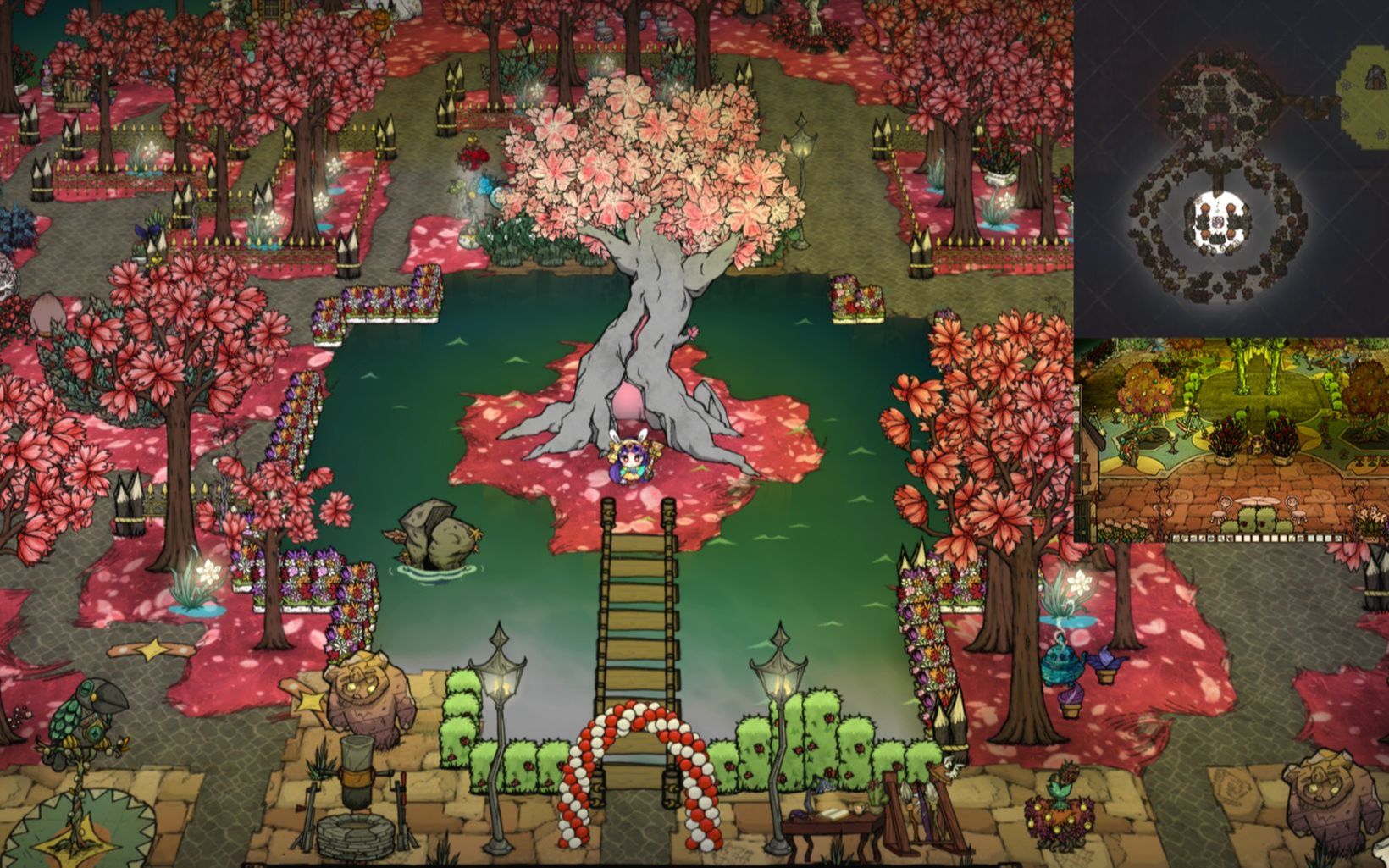 饥荒联机,鸦年华与樱花林与哈姆雷特主题建家欣赏