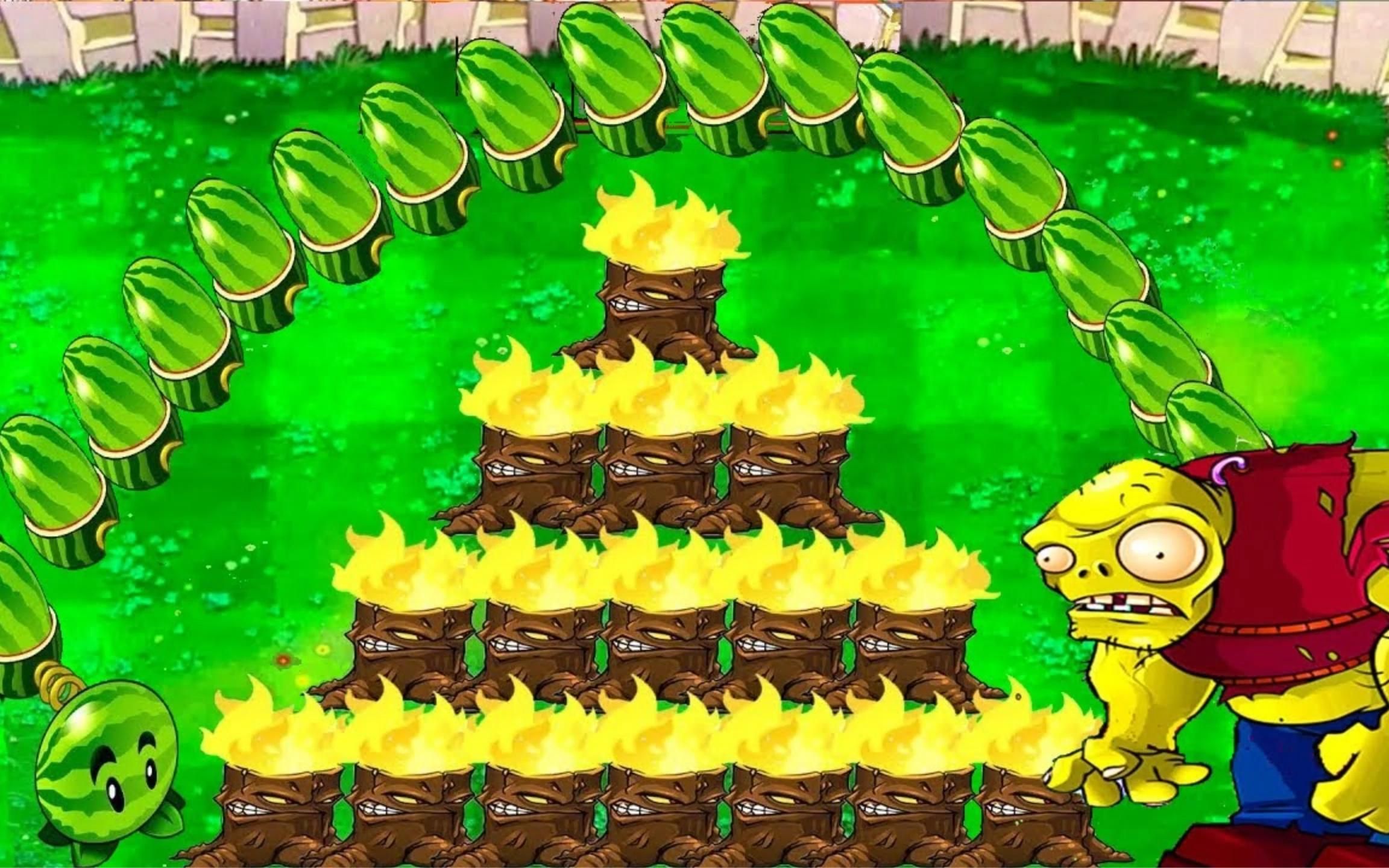 植物大战僵尸:变异西瓜投手抛射火焰西瓜弹,秒杀巨人僵尸!无敌