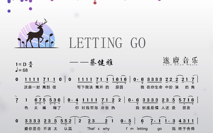 letting go钢琴谱数字图片