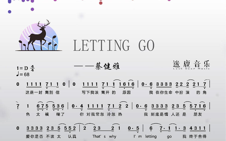 蔡健雅 letting go 音乐分享 简谱五线谱 乐谱制作