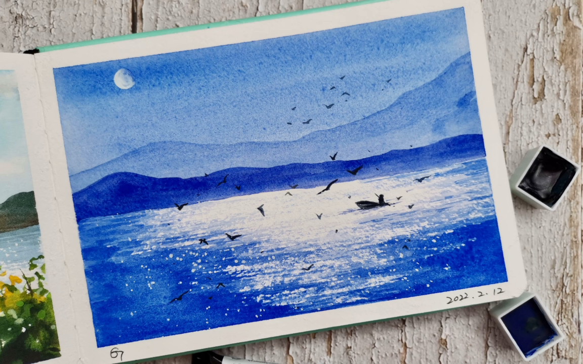 【水彩手绘】群青色星河 绘画过程