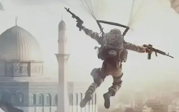 虽蚍蜉撼树,勇士者孤独.虽千万人,吾往矣.巴勒斯坦滑翔伞下无懦夫.