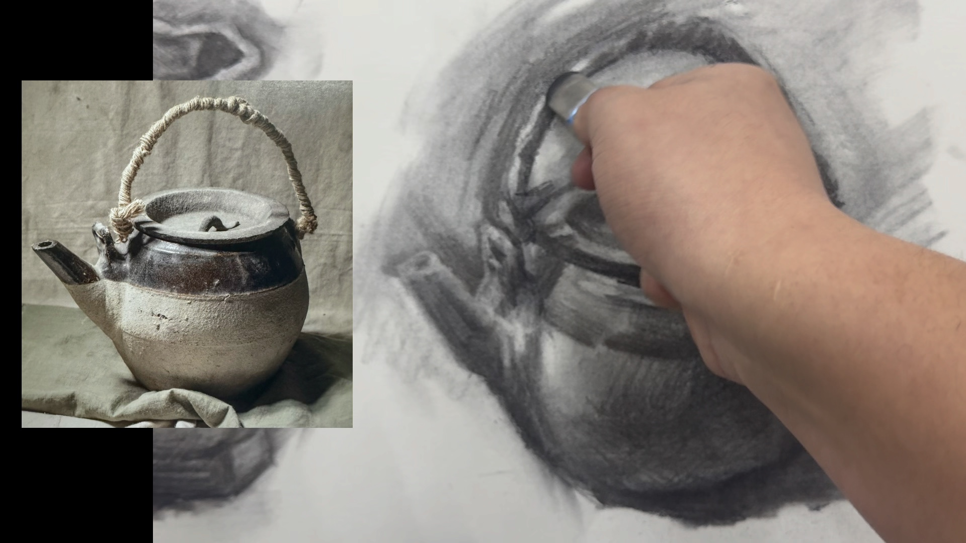 素描静物陶瓷麻绳小壶