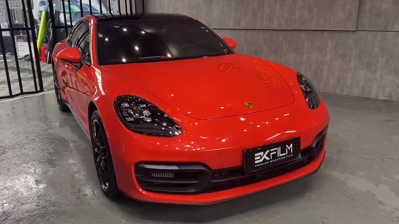保时捷帕拉梅拉汽车贴膜ekfilm-ek改色膜pet熔岩橙