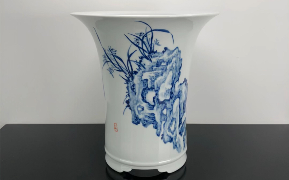 秋物山手工手绘张老师青花写意大号兰花盆